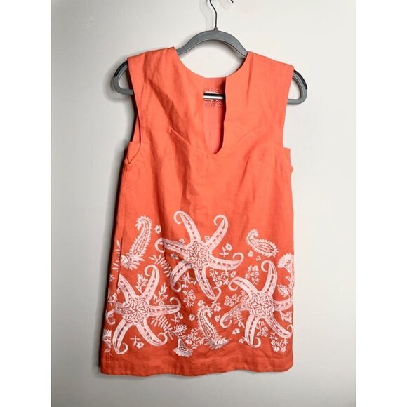 Anthropologie Maeve Orange Starfish Linen Tunic Mini Dress US 2 EU 34 Petite - Picture 3 of 6